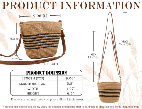 Straw Crossbody Bags for Women with Stripe, Hand Woven Shoulder Bag with Adjustable Faux Leather Strap, Beach Purses in Kuwait