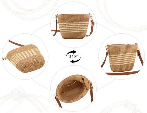 Straw Crossbody Bags for Women with Stripe, Hand Woven Shoulder Bag with Adjustable Faux Leather Strap, Beach Purses in Kuwait