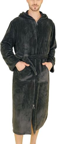 Men's Long Sleeve Bathrobe Hooded Fuzzy Robe Soft Winter Fall Cozy Fleece Long Trendy Thick Knee Length in Saudi Arabia