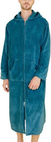 Men's Long Sleeve Bathrobe Hooded Fuzzy Robe Soft Winter Fall Cozy Fleece Long Trendy Thick Knee Length in Saudi Arabia