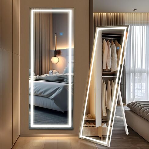 56"x18" LED Full Length Mirror with Stand – Wall Mounted, Freestanding & Leaning | Modern Design with Full-Frame Lighting & Secure Packaging in Saudi Arabia