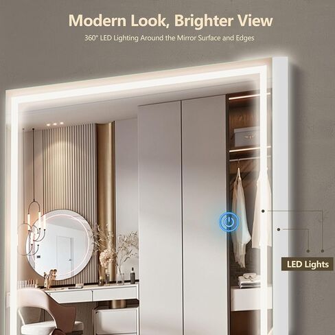 56"x18" LED Full Length Mirror with Stand – Wall Mounted, Freestanding & Leaning | Modern Design with Full-Frame Lighting & Secure Packaging in Saudi Arabia