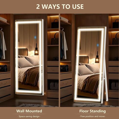 56"x18" LED Full Length Mirror with Stand – Wall Mounted, Freestanding & Leaning | Modern Design with Full-Frame Lighting & Secure Packaging in Saudi Arabia