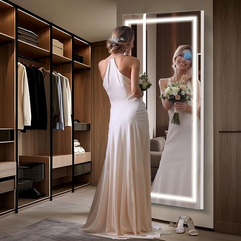 56"x18" LED Full Length Mirror with Stand – Wall Mounted, Freestanding & Leaning | Modern Design with Full-Frame Lighting & Secure Packaging in Saudi Arabia