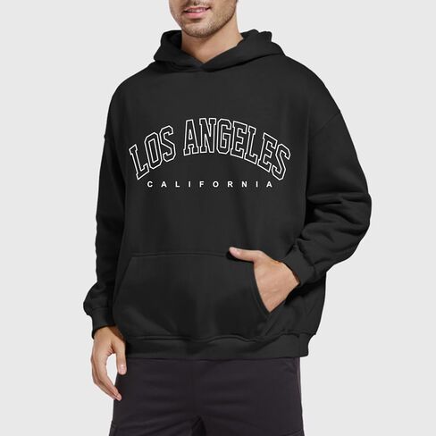 Bobeutou Oversized Graphic Hoodies for Men Los Angeles Vintage Sweatshirt California Letter Print Hoodie Pocket Pullover Top in Kuwait