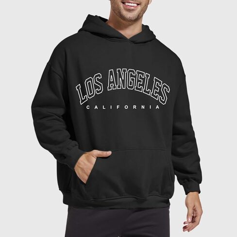Bobeutou Oversized Graphic Hoodies for Men Los Angeles Vintage Sweatshirt California Letter Print Hoodie Pocket Pullover Top in Kuwait