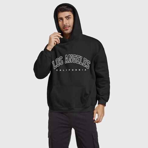 Bobeutou Oversized Graphic Hoodies for Men Los Angeles Vintage Sweatshirt California Letter Print Hoodie Pocket Pullover Top in Kuwait