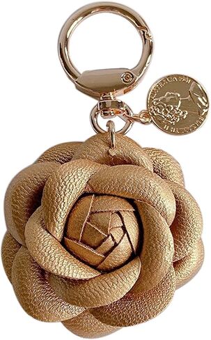 Leather Flower Keychain Bag Charm, Rose Shape, Silver Gray in Kuwait