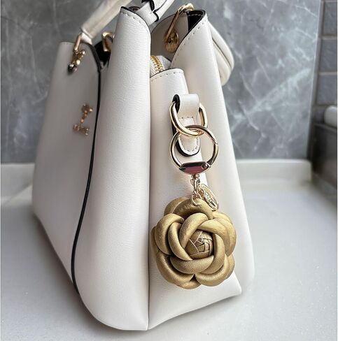 Leather Flower Keychain Bag Charm, Rose Shape, Silver Gray in Kuwait