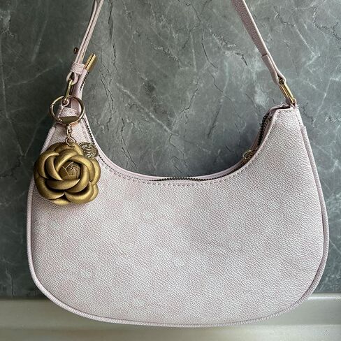 Leather Flower Keychain Bag Charm, Rose Shape, Silver Gray in Kuwait