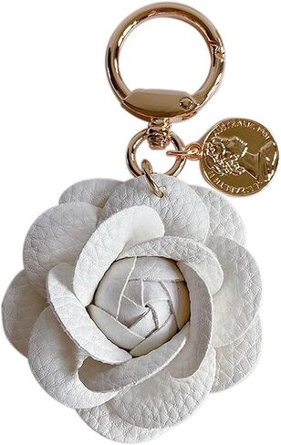 Leather Flower Keychain Bag Charm, Rose Shape, Silver Gray in Kuwait