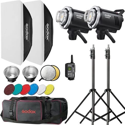 Godox Studio Flash Kit for Photography, 600W Studio Strobe Light Set with Bowens Mount, 2.4G X System MS300 Monolights, Flash Trigger, Softbox, Tripod Stands, Reflector Storage Bag, Umbrella in Kuwait