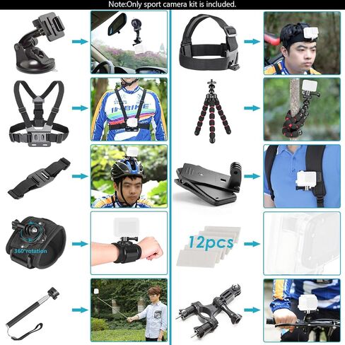 Neewer Upgraded 50-in-1 Action Camera Accessory Kit Compatible with GoPro Hero 10 9 8 Max 7 6 5 Black GoPro 2018 Session Fusion Silver White Insta360 DJI Action 2 AKASO APEMAN Campark SJCAM etc in Kuwait