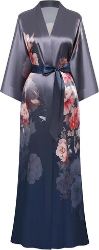 PRODESIGN Kimono Robes for Women - Long Satin Sleepwear Silky Nightgown Bathrobe Gradient Floral Dressing Gown Blouse Robe in Kuwait