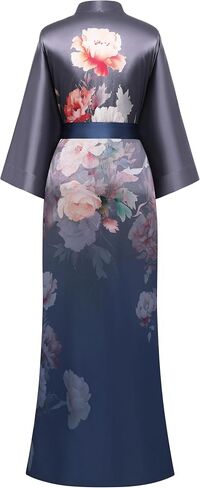 PRODESIGN Kimono Robes for Women - Long Satin Sleepwear Silky Nightgown Bathrobe Gradient Floral Dressing Gown Blouse Robe in Kuwait