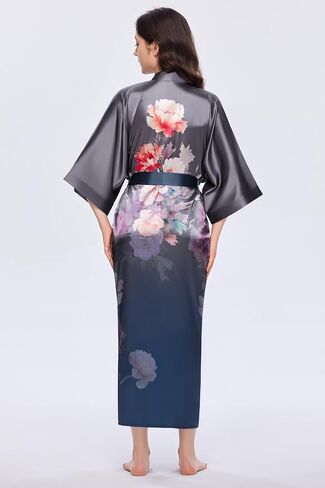 PRODESIGN Kimono Robes for Women - Long Satin Sleepwear Silky Nightgown Bathrobe Gradient Floral Dressing Gown Blouse Robe in Kuwait