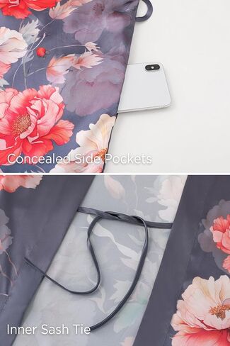 PRODESIGN Kimono Robes for Women - Long Satin Sleepwear Silky Nightgown Bathrobe Gradient Floral Dressing Gown Blouse Robe in Kuwait