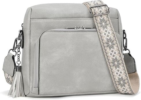 محافظ كروسودي للنساء ، أكياس متوسطة الأكياس للنساء للنساء من الجلد الناعم الكتف محفظة سفر عصرية مبنية على محفظة مع حزام رمادي قابل للتعديل in Kuwait