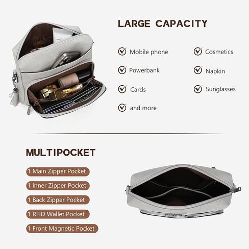 محافظ كروسودي للنساء ، أكياس متوسطة الأكياس للنساء للنساء من الجلد الناعم الكتف محفظة سفر عصرية مبنية على محفظة مع حزام رمادي قابل للتعديل in Kuwait