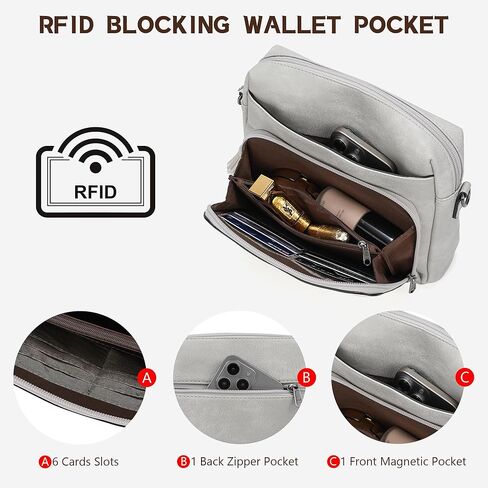 محافظ كروسودي للنساء ، أكياس متوسطة الأكياس للنساء للنساء من الجلد الناعم الكتف محفظة سفر عصرية مبنية على محفظة مع حزام رمادي قابل للتعديل in Kuwait