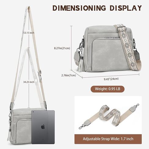 محافظ كروسودي للنساء ، أكياس متوسطة الأكياس للنساء للنساء من الجلد الناعم الكتف محفظة سفر عصرية مبنية على محفظة مع حزام رمادي قابل للتعديل in Kuwait