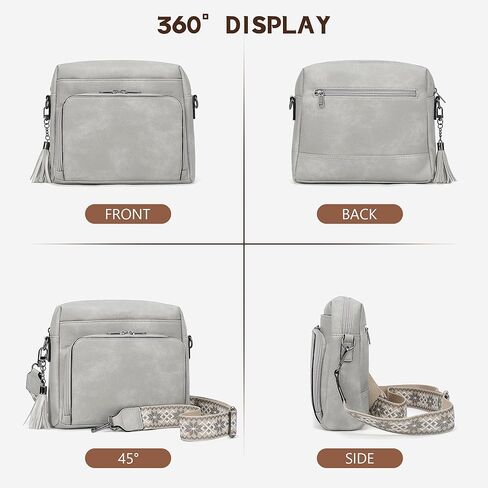 محافظ كروسودي للنساء ، أكياس متوسطة الأكياس للنساء للنساء من الجلد الناعم الكتف محفظة سفر عصرية مبنية على محفظة مع حزام رمادي قابل للتعديل in Kuwait