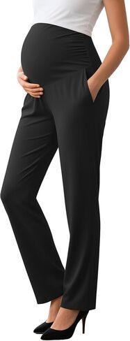 Women's Maternity Pants Over The Belly Pregnancy Clothes for Work Stretchy Straight Dress Pants with Pockets in Saudi Arabia