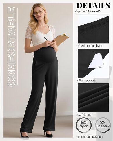 Women's Maternity Pants Over The Belly Pregnancy Clothes for Work Stretchy Straight Dress Pants with Pockets in Saudi Arabia