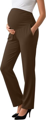Women's Maternity Pants Over The Belly Pregnancy Clothes for Work Stretchy Straight Dress Pants with Pockets in Saudi Arabia