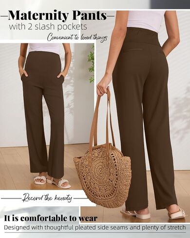Women's Maternity Pants Over The Belly Pregnancy Clothes for Work Stretchy Straight Dress Pants with Pockets in Saudi Arabia