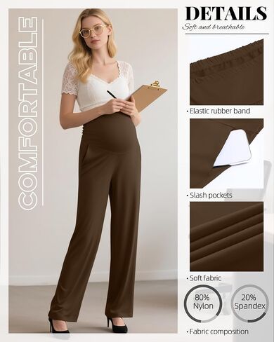 Women's Maternity Pants Over The Belly Pregnancy Clothes for Work Stretchy Straight Dress Pants with Pockets in Saudi Arabia