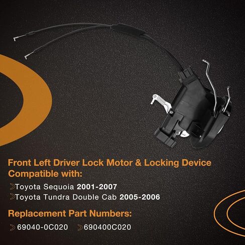 قفل الباب الأمامي للمزلاج الأيسر متوافق مع Toyota Sequoia 2001-2007 ، Toyota Tundra Double Cab 2005-2006 Driver Side Lock Lock+Device Locking ، يحل محل # 69040-0C020 in Kuwait