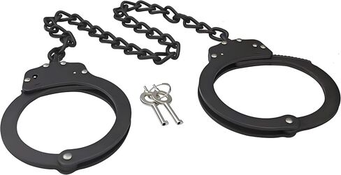 Yoghourds Metal Long Handcuffs - Sturdy Durable Double Lock Steel LegCuffs, Police Professional Heavy Duty Ankle Handcuffs with 2 Keys & Holster (Sliver) in Saudi Arabia