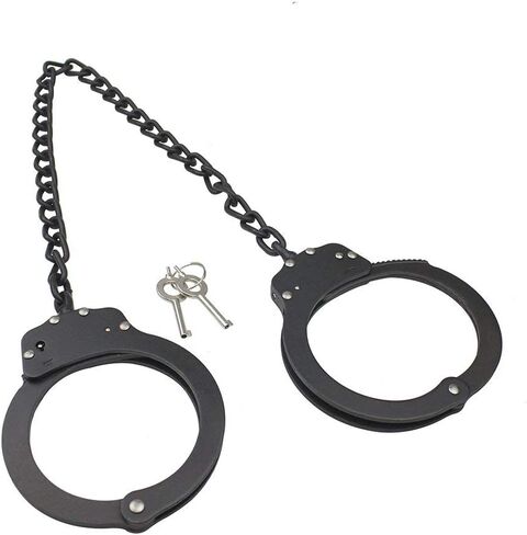 Yoghourds Metal Long Handcuffs - Sturdy Durable Double Lock Steel LegCuffs, Police Professional Heavy Duty Ankle Handcuffs with 2 Keys & Holster (Sliver) in Saudi Arabia