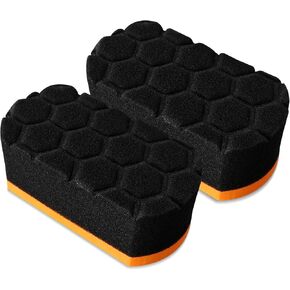 2PCS Tire Waxing Applicator Pad, Sponge Pad, Easy Grip Hex Logic Tire Shine Dressing Applicator Sponge, Car Durable and Reusable Cleaning Foam Sponges for Wheel Tire Polishing (Blue)