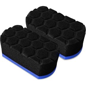 2PCS Tire Waxing Applicator Pad, Sponge Pad, Easy Grip Hex Logic Tire Shine Dressing Applicator Sponge, Car Durable and Reusable Cleaning Foam Sponges for Wheel Tire Polishing (Blue) in Kuwait