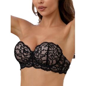 Strapless Bra Push Up Lace Padded Convertible Multiway Underwire Bras Add 1 Cup