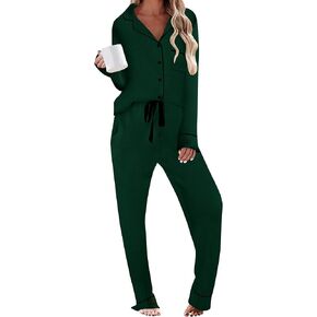 Pajamas For Women Set 2 Piece Pjs Set Long Sleeve Button Up Lounge Set Sleep Wear With Pockets