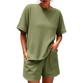 Imily Bela Womens 2 Piece Outfits 2025 Oversized Summer Short Sets Casual Beach Ribbed Short Sleeve Matching Set