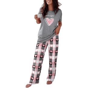 مجموعات بيجامات WINGE WOMENS 2 قطعة 2 قطعة صالة قصيرة الأكمام طباعة سراويل فضفاض