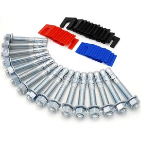 52 Pcs Car Lift Install Kit Including 16 Pcs M20 (3/4") x 5-1/2" Wedge Anchor Bolts and 36 Pcs Leveling Shims (1/16",1/8", 1/4" Thickness each 12 Pcs) For 2 Post 4 Post Car Lift Leveling Installation
