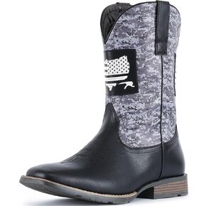 IUV Cowboy Boots For Men Square Toe Western Boot Durable Classic Fashionable Embroidered Pull On Slip Resistant Boots