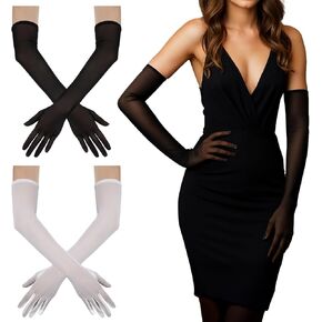 2 Pairs Women's Sexy Sheer Gloves Mesh Tulle Long Stretchy Ruched Sheer Gloves Costume Christmas Wedding Opera Halloween Party 1920s Dance Bridal Glove