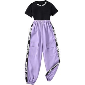 WDIRARA Girl's 2 Piece Outfits Letter Graphic Print Mock Neck Tee and Cargo Pants Set