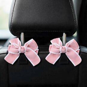 DIVINA VITAE 2 Pack Bow Car Hooks, Cute Bow Purse Hook for Car, Bowknot Cars Seat Back Hook, Bows Knot Cars Seat Backrest Hooks Hanger for Purses and Bags, Space-Saving Cute Pink Accessories(Pink)