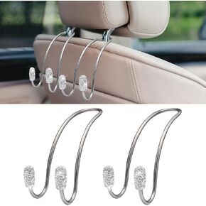 2PCS Car Headrest Hook Hangers, Bling Stainless Steel Car Backseat Holder, Strong Car Headrest Storage Hooks, Universal Car Organizers Accessories for Coats Umbrellas Grocery Handbags (White)