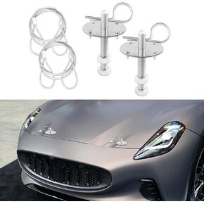 Hood Pins Kit for Car, Hood Lock Pins, Stainless Steel Hood Pin Lock Clip with Racing Lanyard for Fixing Car Hood Cover, Car Modified Accessory Hood Pin Plate Lock Fit Most Vehicles (Red)