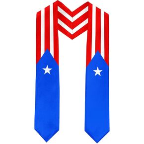 Puerto Rico Flag International Graduate Satin Stole Scarf with National Flag Design, 72" Graduation Sash