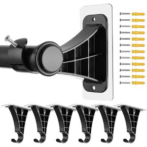 Adhesive Curtain Rod Brackets, No Drilling 6 Pack Rod Brackets for 0.8–1.24 Inch Rods, Heavy Duty Nail-Free Mount for Bathroom, Kitchen, Windows