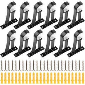Kakalote Curtain Rod Brackets, Set of 12, Aluminium Alloy, Wall & Ceiling Mount, Black
